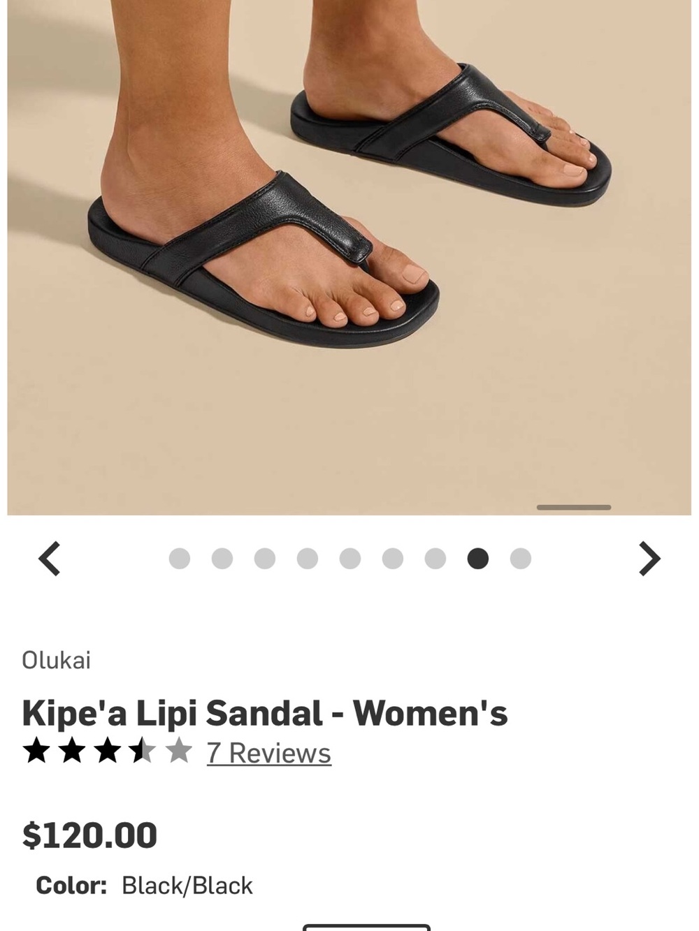 OluKai Kipe'a Lipi Women's Black Leather Toe-Post Sandal